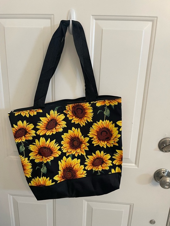 Handbags - Sunflower Print Black Tote Bag - Bright Yellow Floral Canvas